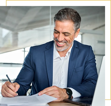 Happy satisfied middle aged professional business man