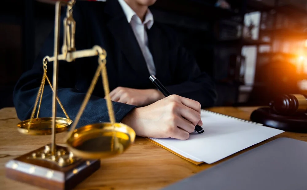 Lawyer businesswoman working on table office