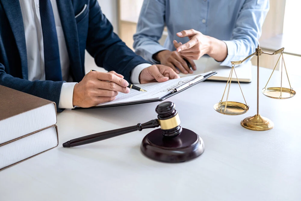 Businesswoman and Male lawyer or judge consult and conference having team meeting