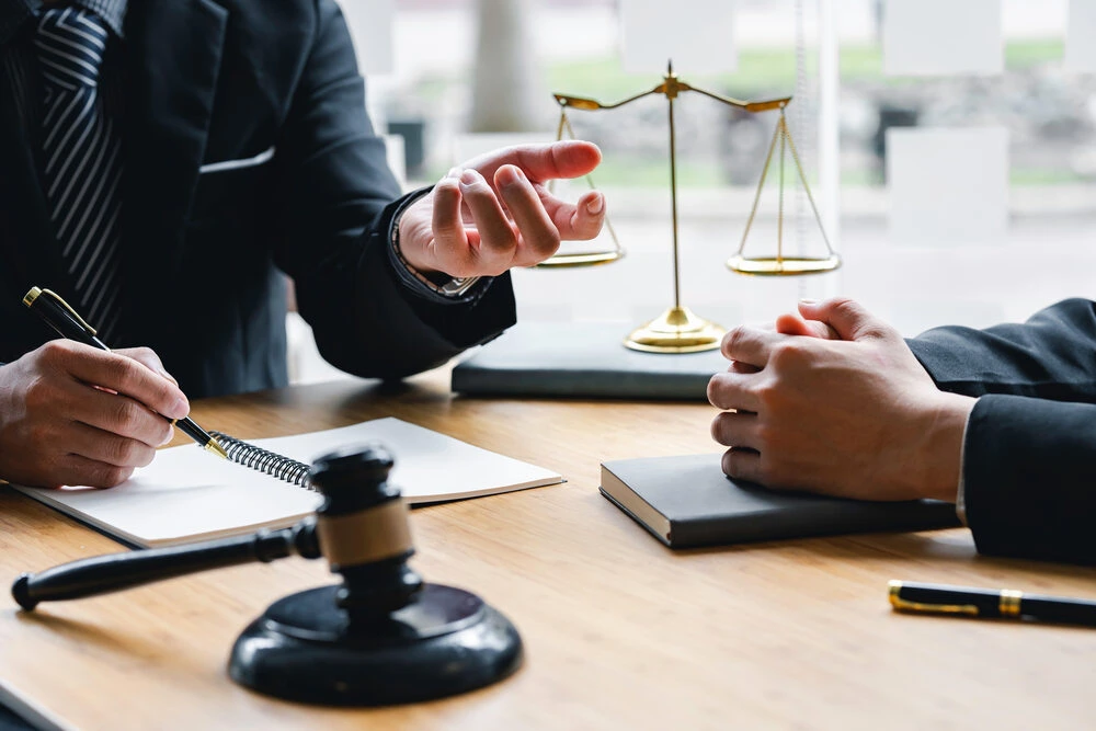 Male judge consult or discuss contract papers with Businessman