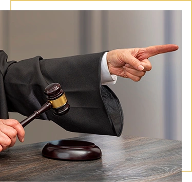 Judge banging judge's gavel index finger pointing