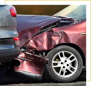 Damage to the front of the vehicle after a car accident