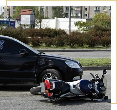 crash moto bike and car on road