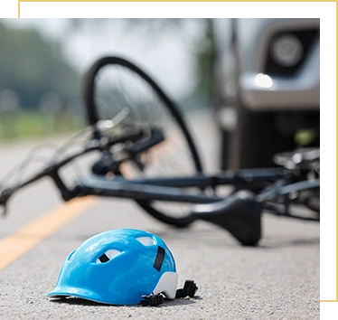 Accident car crash with bicycle on road