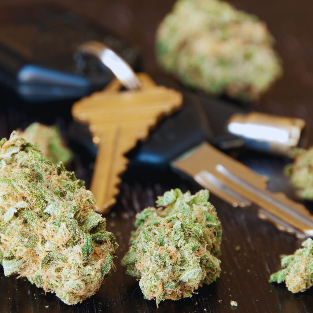 DUI charges in California: An image showing drugs and a car key, emphasizing the serious legal consequences of impaired driving.