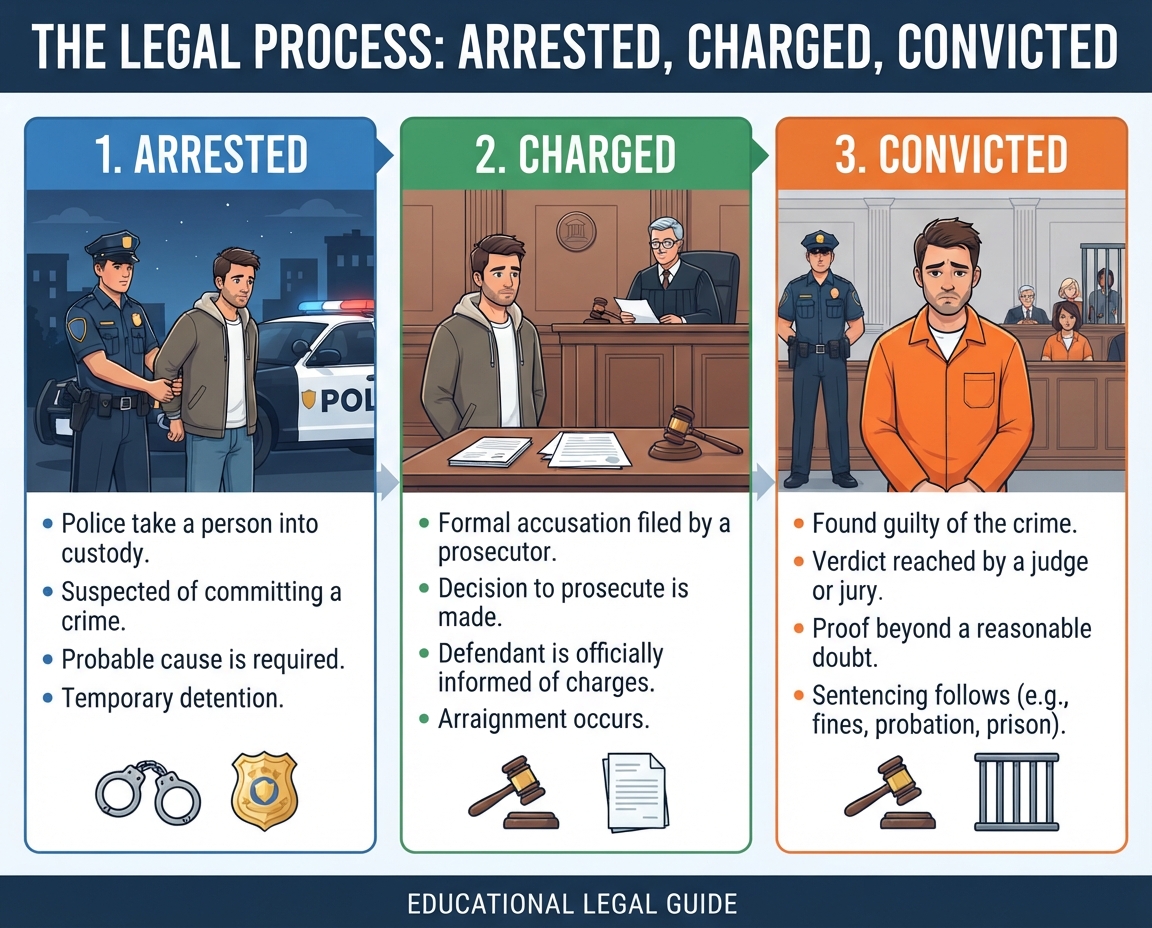 Difference Between Being Arrested, Charged, and Convicted