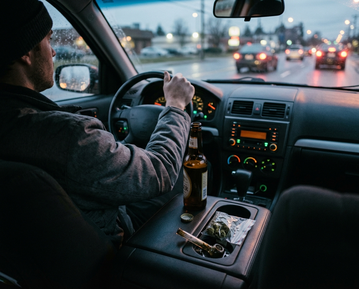 Driving While Possessing an Open Container of Alcohol or Marijuana.