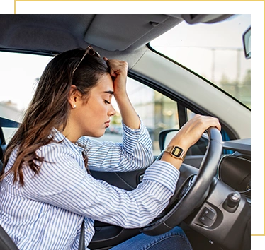 Stressed woman drive car feeling sad and angry